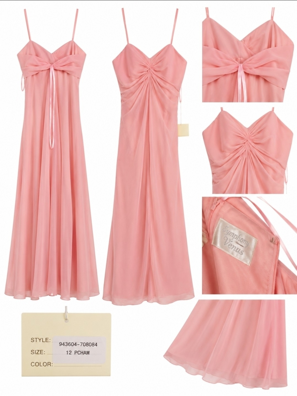 Symphony Venus Pink Chiffon Spaghetti Strap Gown